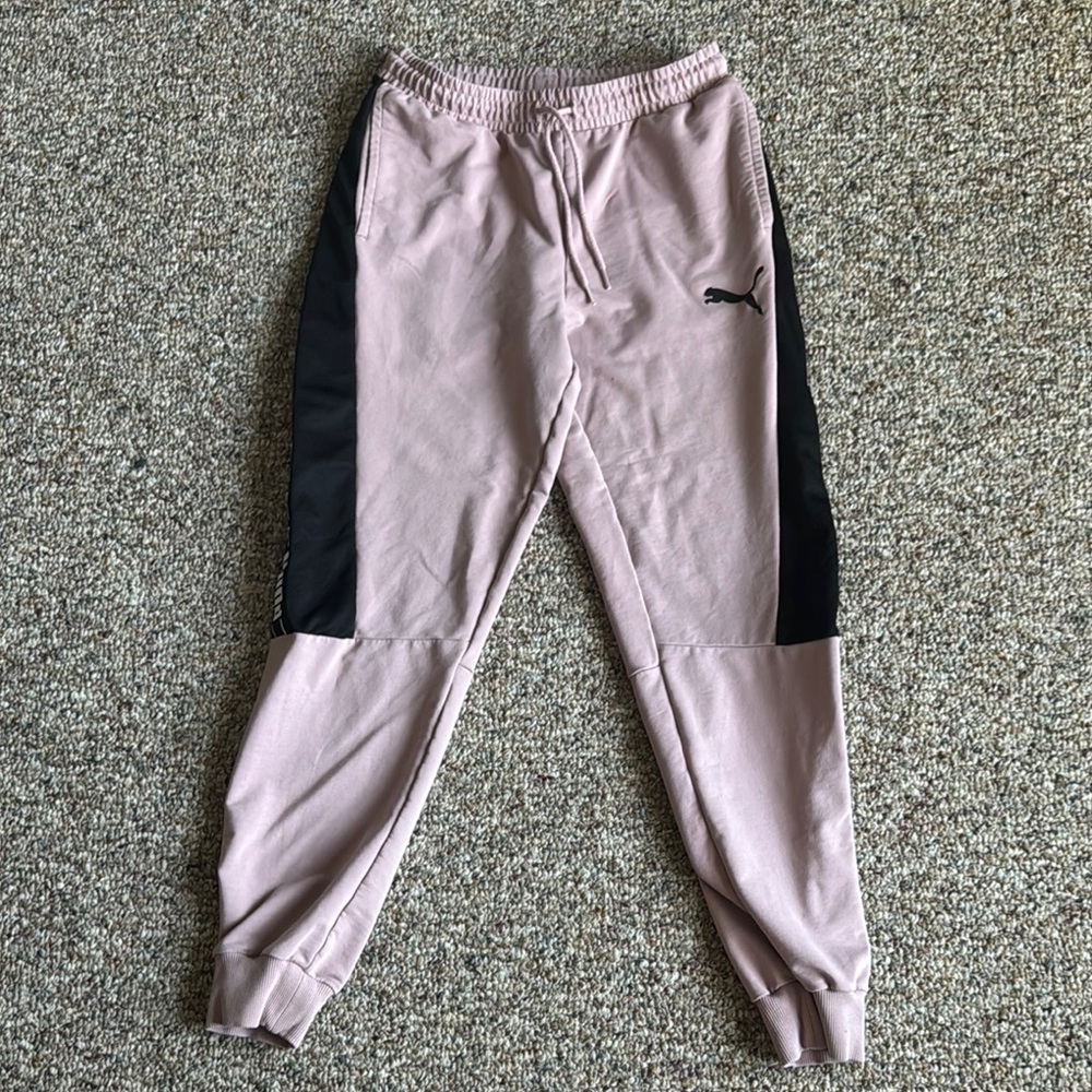 Puma Pink and Black Sweatpants with Athletic Fit